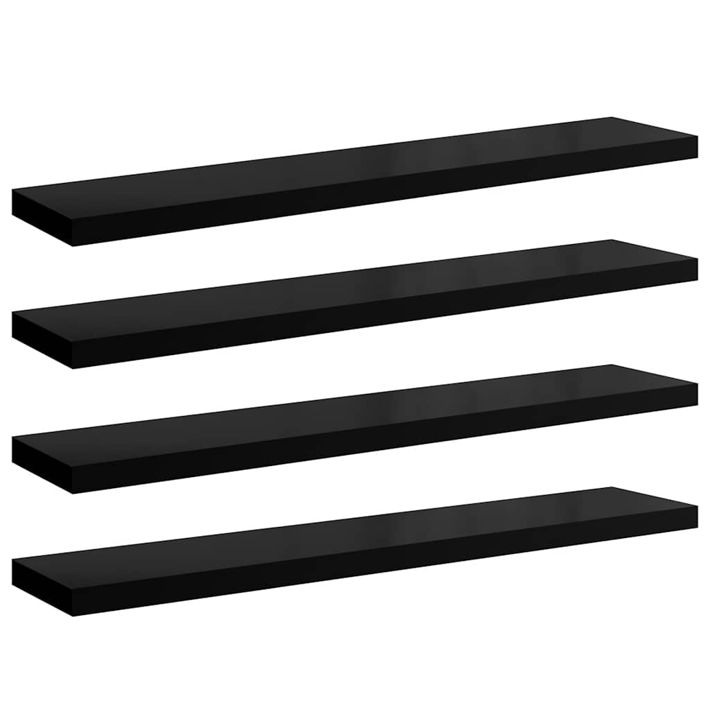 Floating Wall Shelves 4 pcs High Gloss Black 120x23.5x3.8 cm MDF