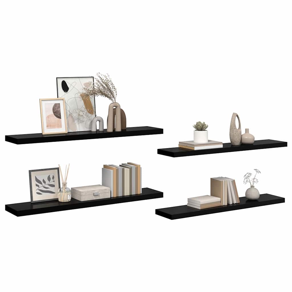 Floating Wall Shelves 4 pcs High Gloss Black 120x23.5x3.8 cm MDF