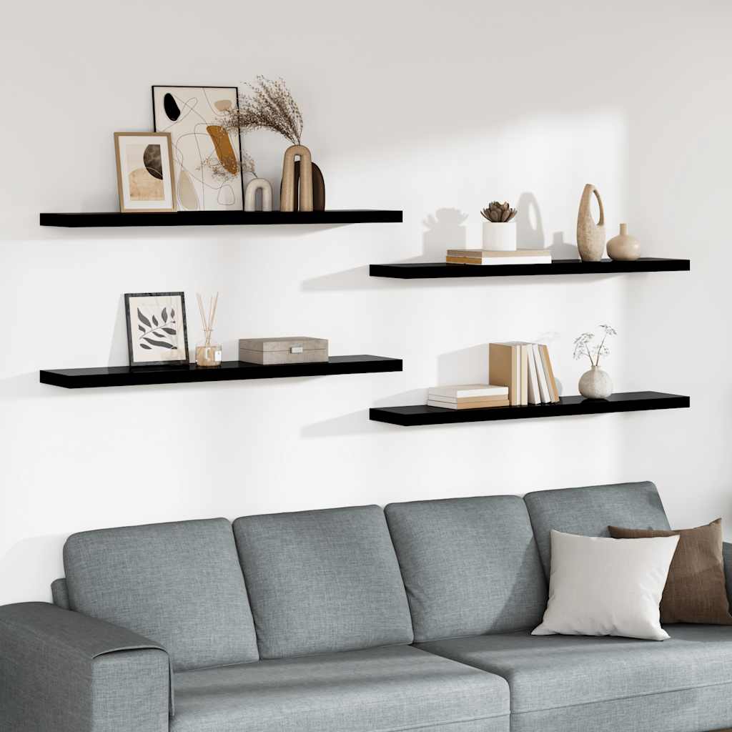 Floating Wall Shelves 4 pcs High Gloss Black 120x23.5x3.8 cm MDF