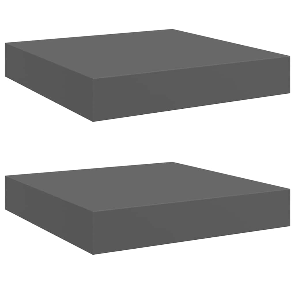 Floating Wall Shelves 2 pcs High Gloss Grey 23x23.5x3.8 cm MDF
