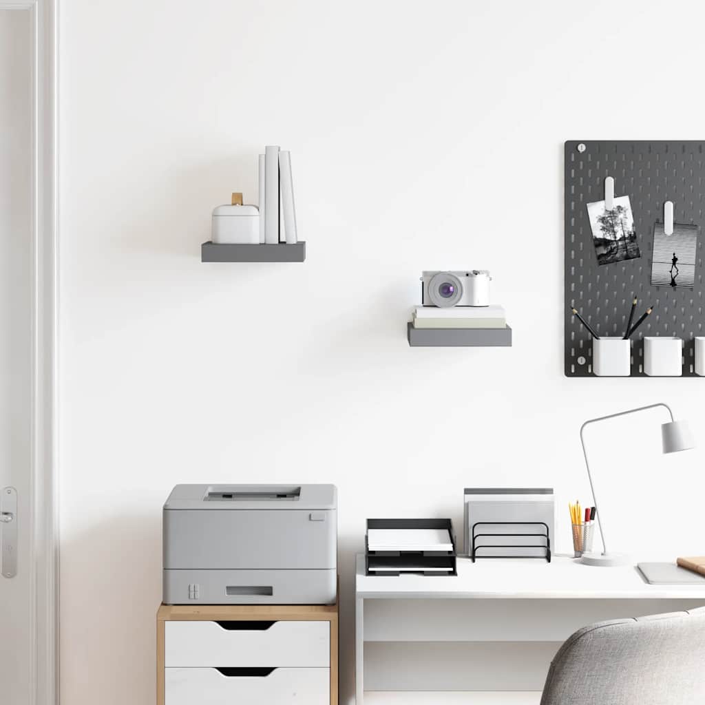 Floating Wall Shelves 2 pcs High Gloss Grey 23x23.5x3.8 cm MDF