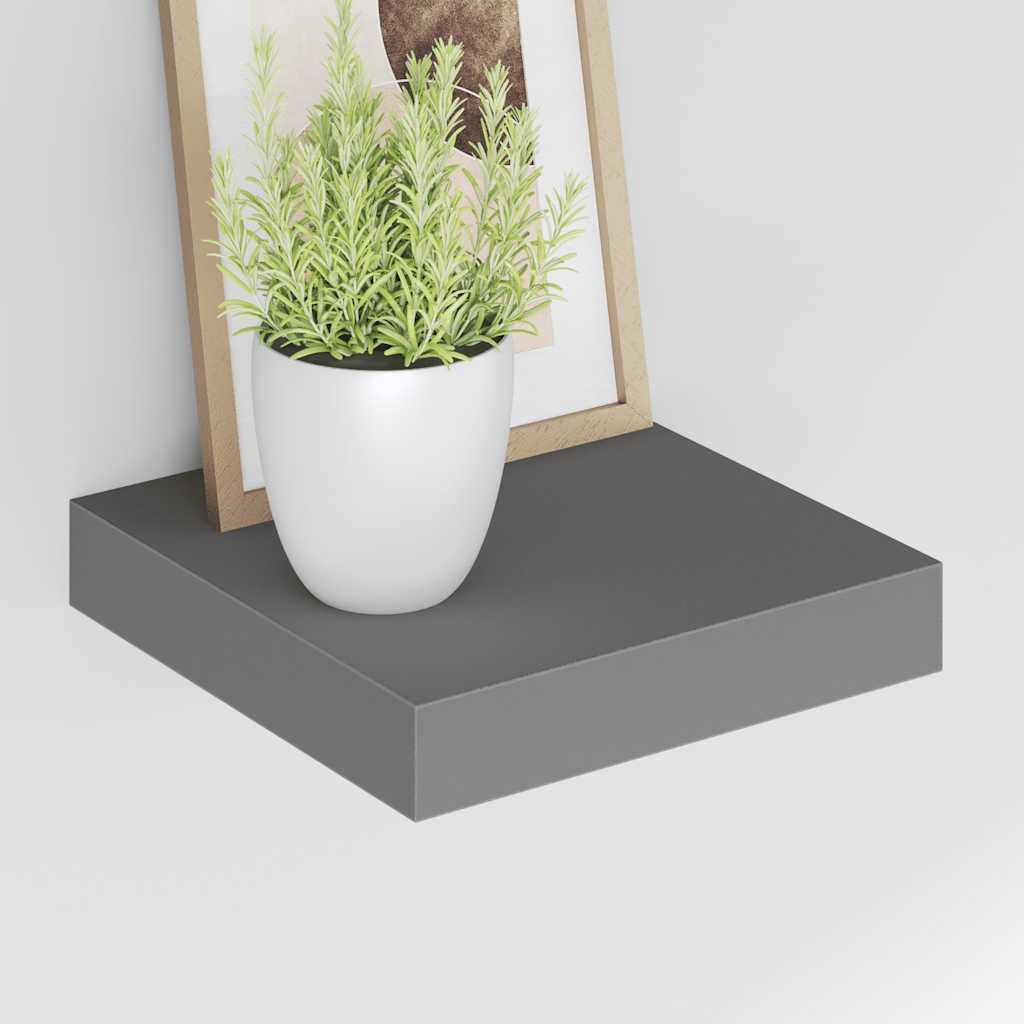 Floating Wall Shelves 2 pcs High Gloss Grey 23x23.5x3.8 cm MDF