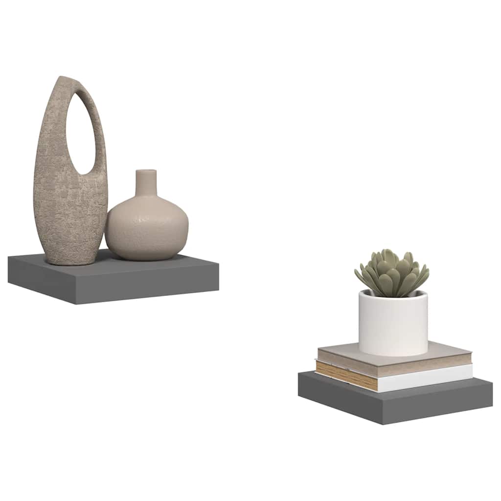 Floating Wall Shelves 2 pcs High Gloss Grey 23x23.5x3.8 cm MDF