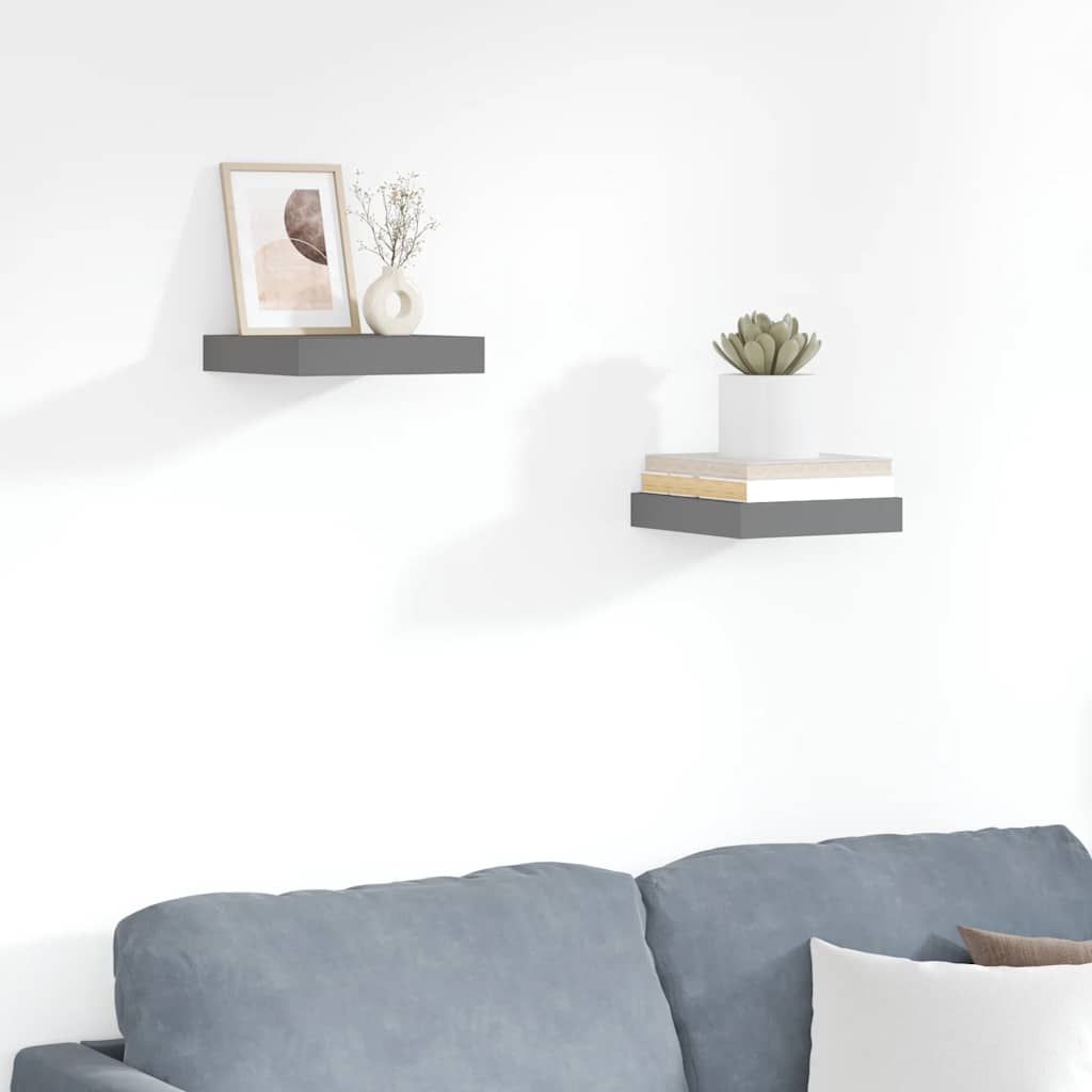 Floating Wall Shelves 2 pcs High Gloss Grey 23x23.5x3.8 cm MDF