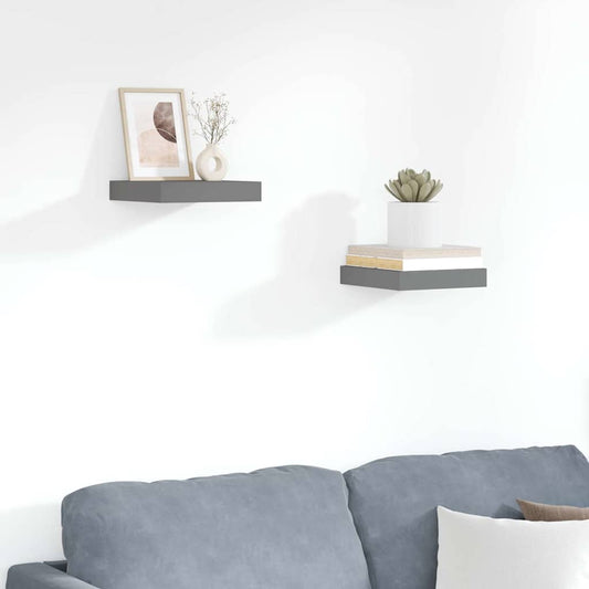 323782 vidaXL Floating Wall Shelves 2 pcs High Gloss Grey 23x23,5x3,8 cm MDF