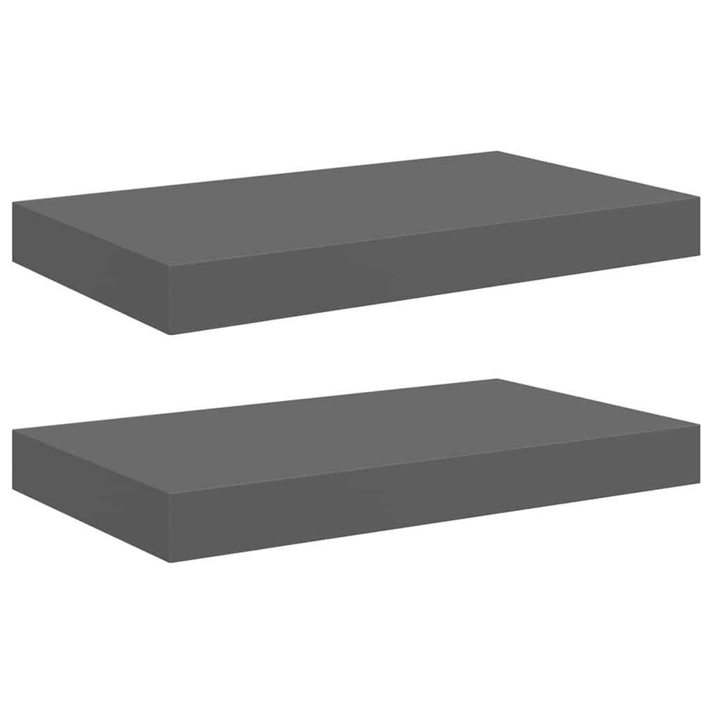 Floating Wall Shelves 2 pcs High Gloss Grey 40x23x3.8 cm MDF