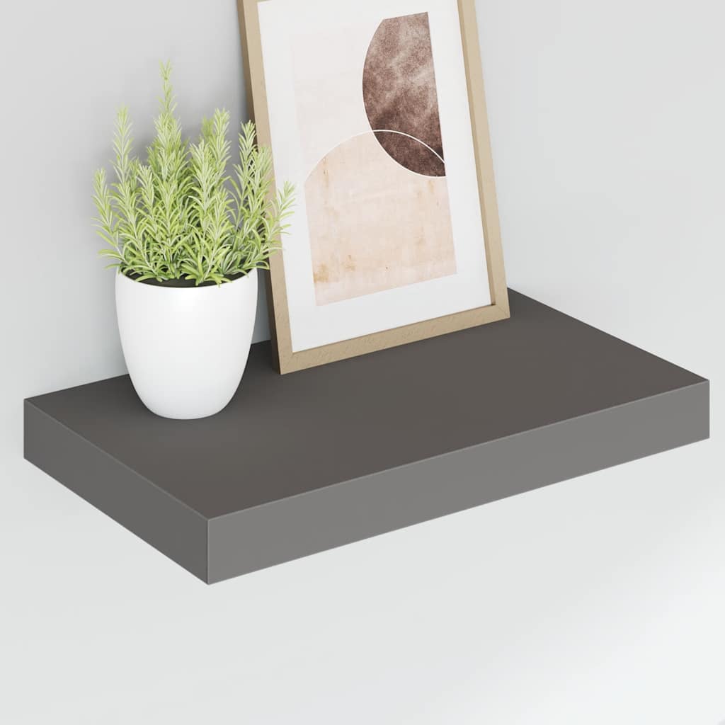 Floating Wall Shelves 2 pcs High Gloss Grey 40x23x3.8 cm MDF