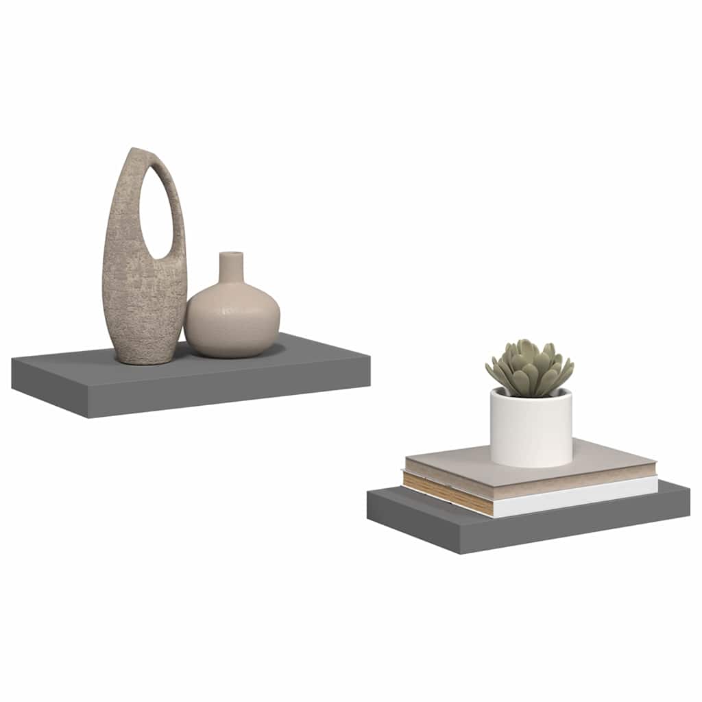 Floating Wall Shelves 2 pcs High Gloss Grey 40x23x3.8 cm MDF