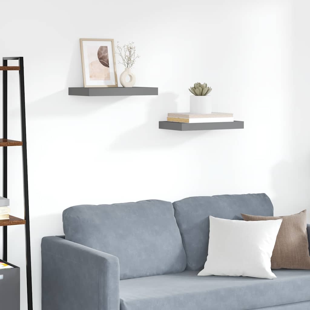 Floating Wall Shelves 2 pcs High Gloss Grey 40x23x3.8 cm MDF