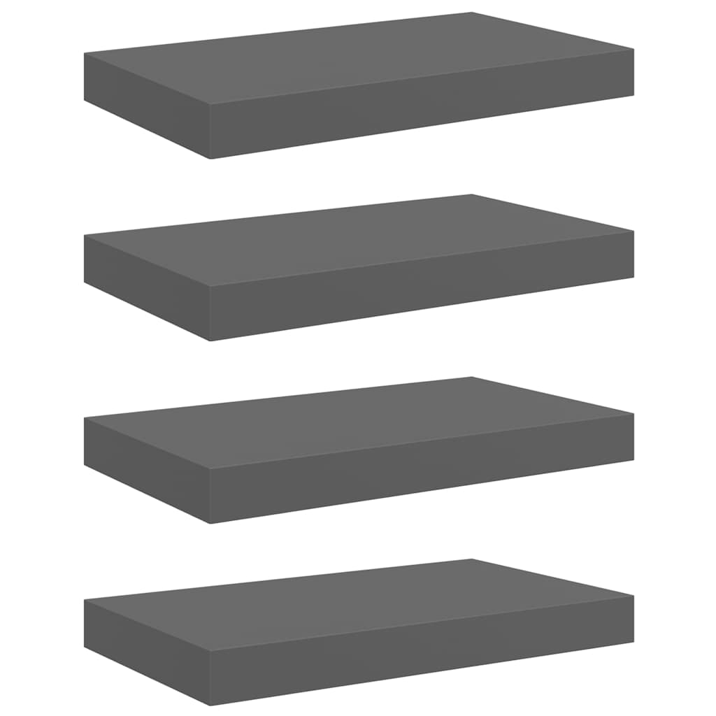 Floating Wall Shelves 4 pcs High Gloss Grey 40x23x3.8 cm MDF