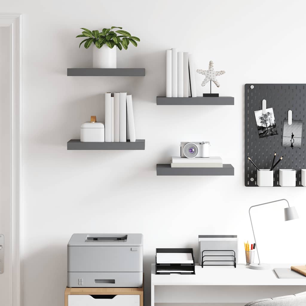 Floating Wall Shelves 4 pcs High Gloss Grey 40x23x3.8 cm MDF