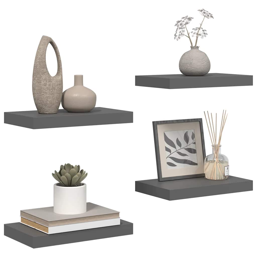 Floating Wall Shelves 4 pcs High Gloss Grey 40x23x3.8 cm MDF