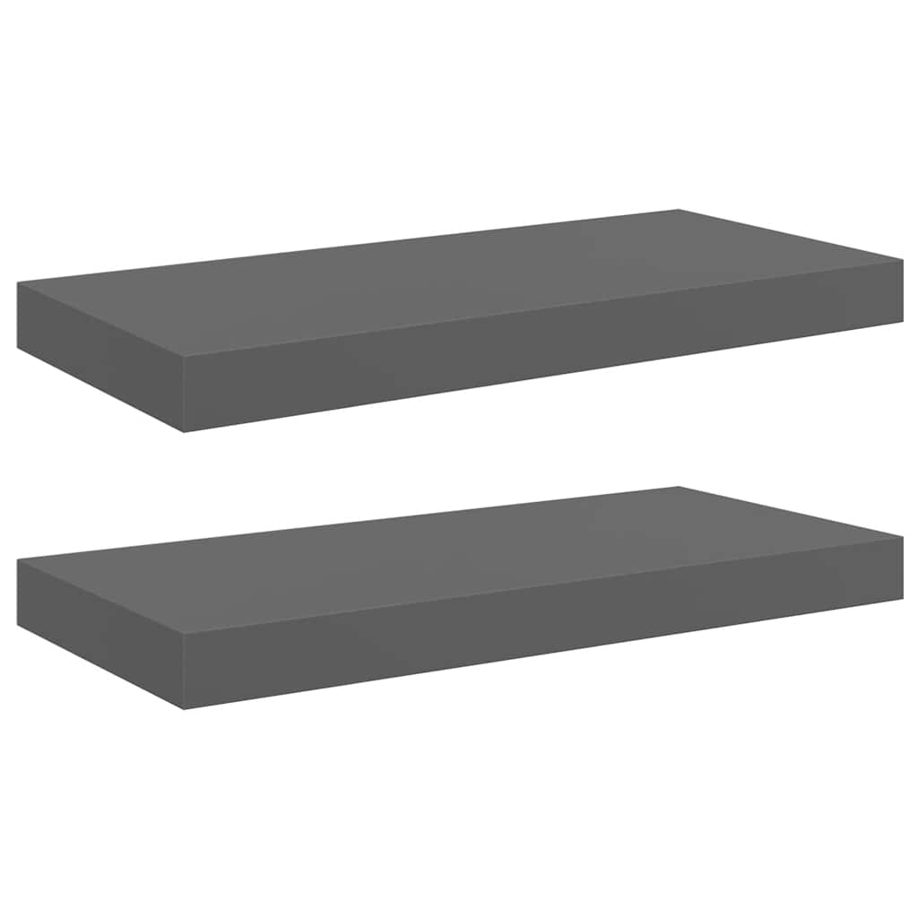 Floating Wall Shelves 2 pcs High Gloss Grey 50x23x3.8 cm MDF