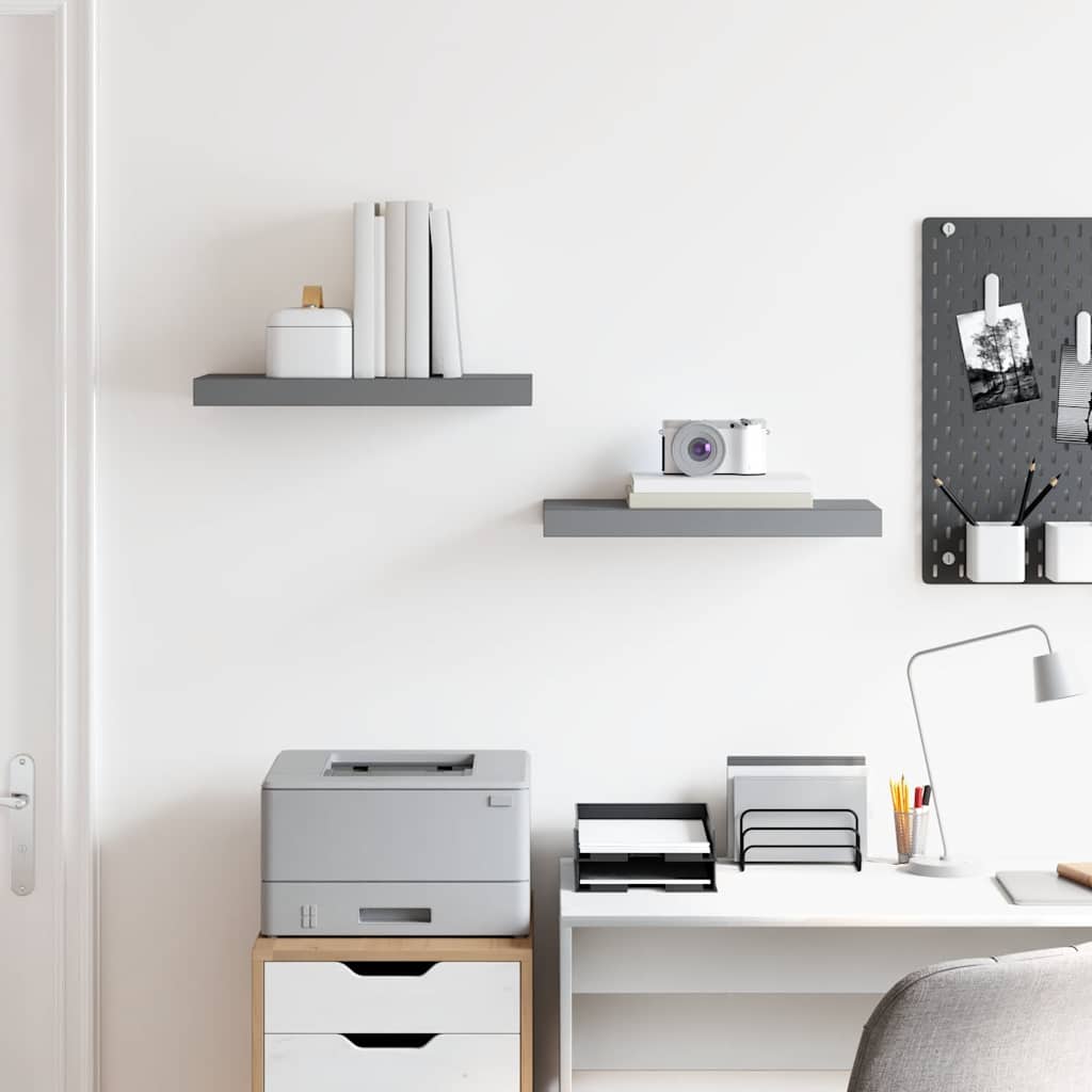 Floating Wall Shelves 2 pcs High Gloss Grey 50x23x3.8 cm MDF