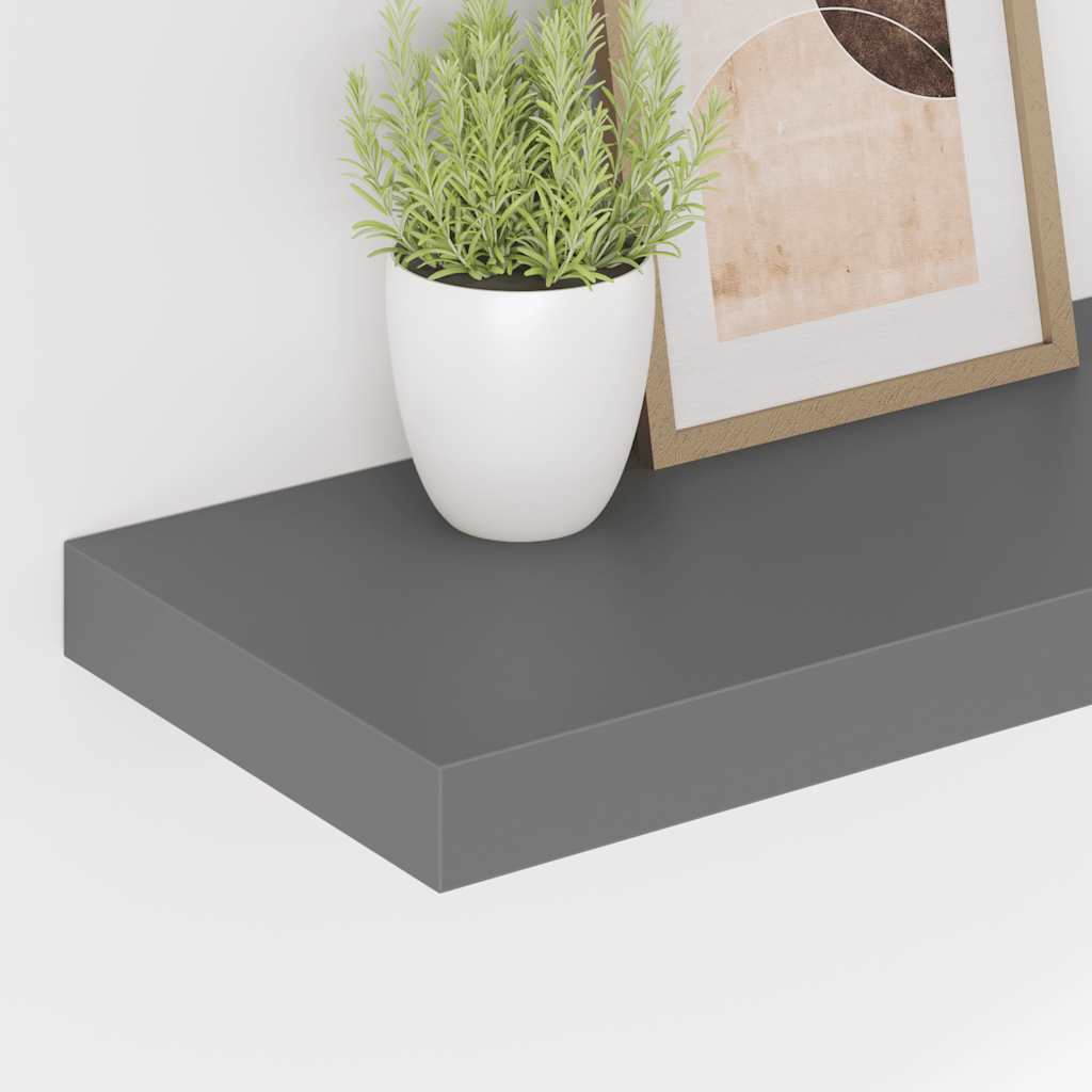 Floating Wall Shelves 2 pcs High Gloss Grey 50x23x3.8 cm MDF