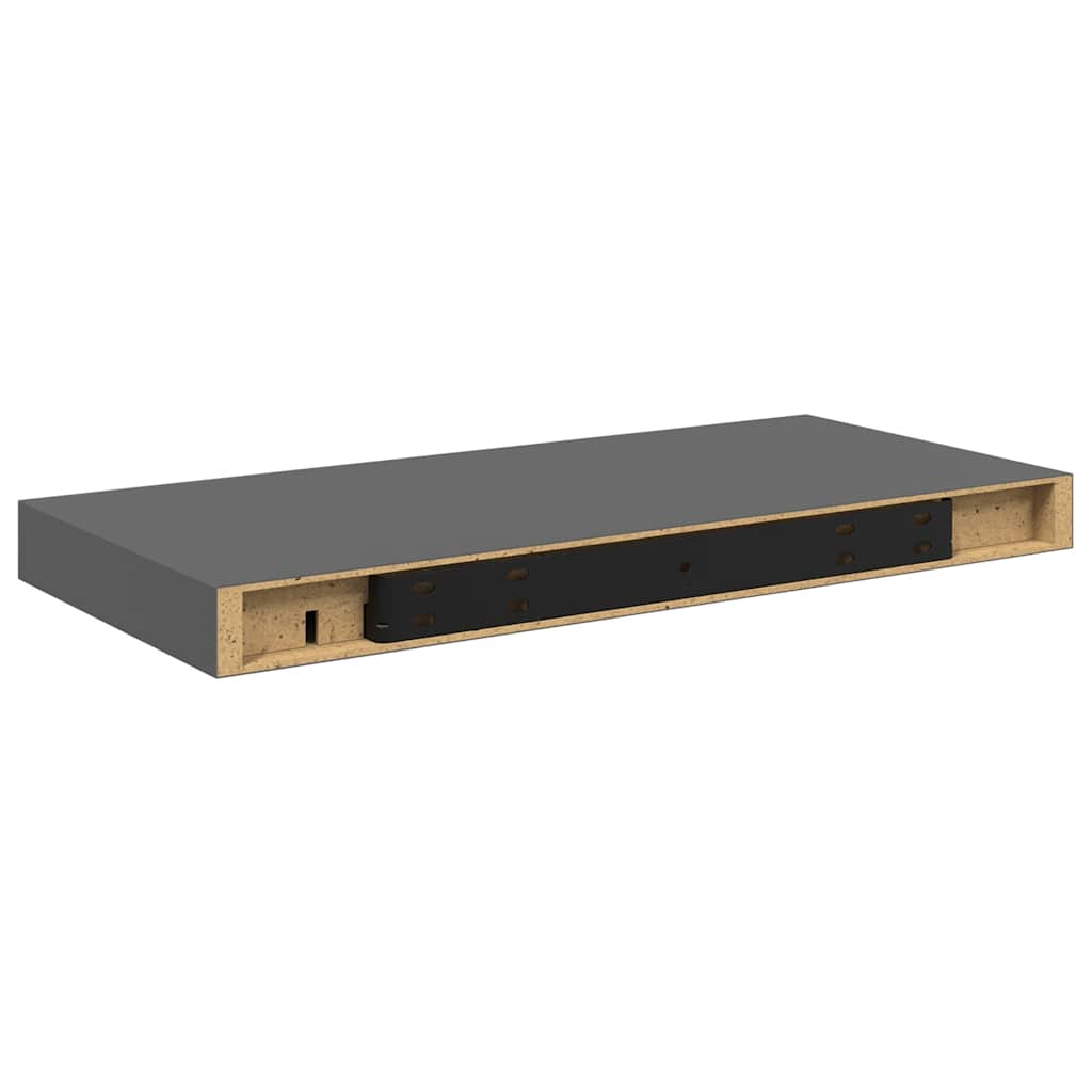 Floating Wall Shelves 2 pcs High Gloss Grey 50x23x3.8 cm MDF