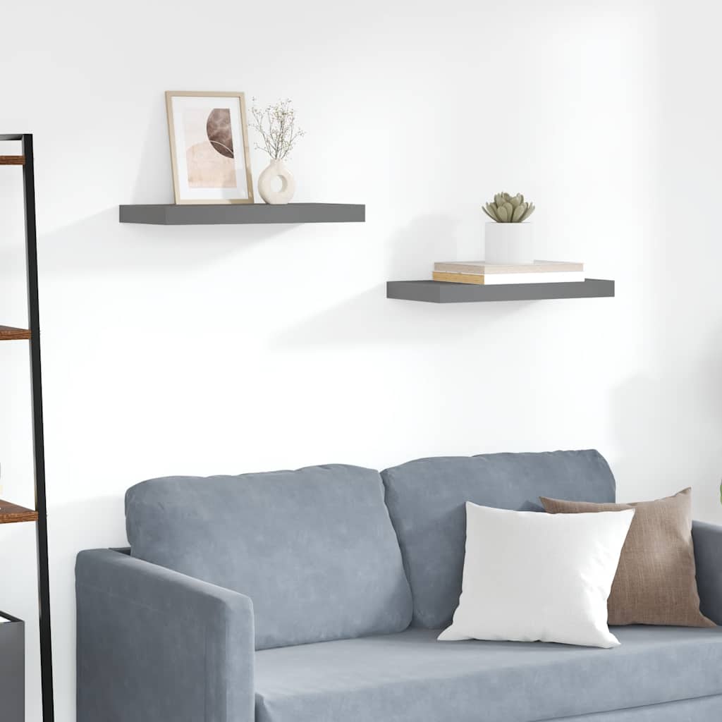 Floating Wall Shelves 2 pcs High Gloss Grey 50x23x3.8 cm MDF