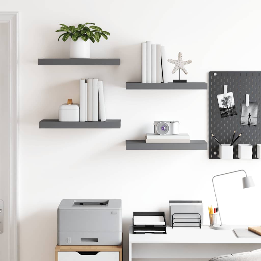 Floating Wall Shelves 4 pcs High Gloss Grey 50x23x3.8 cm MDF