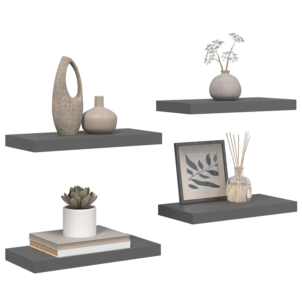 Floating Wall Shelves 4 pcs High Gloss Grey 50x23x3.8 cm MDF