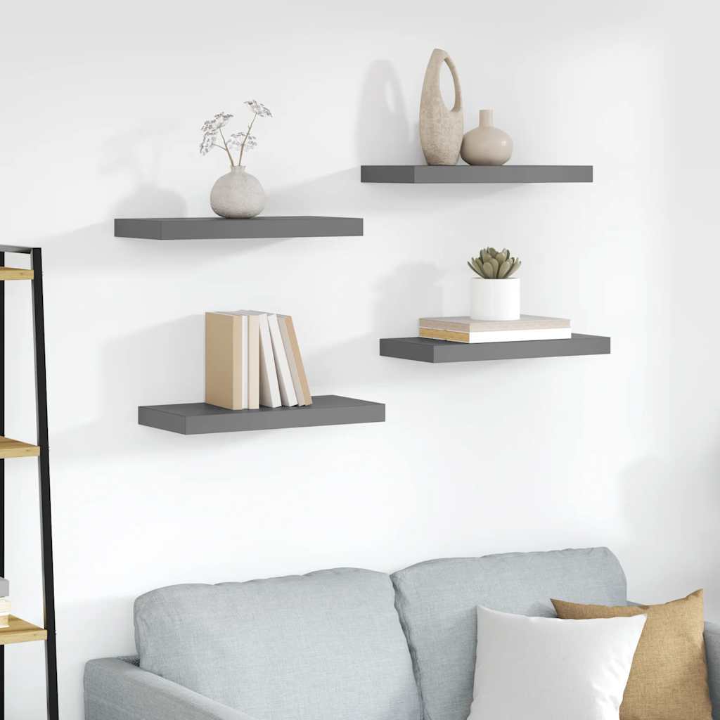 Floating Wall Shelves 4 pcs High Gloss Grey 50x23x3.8 cm MDF