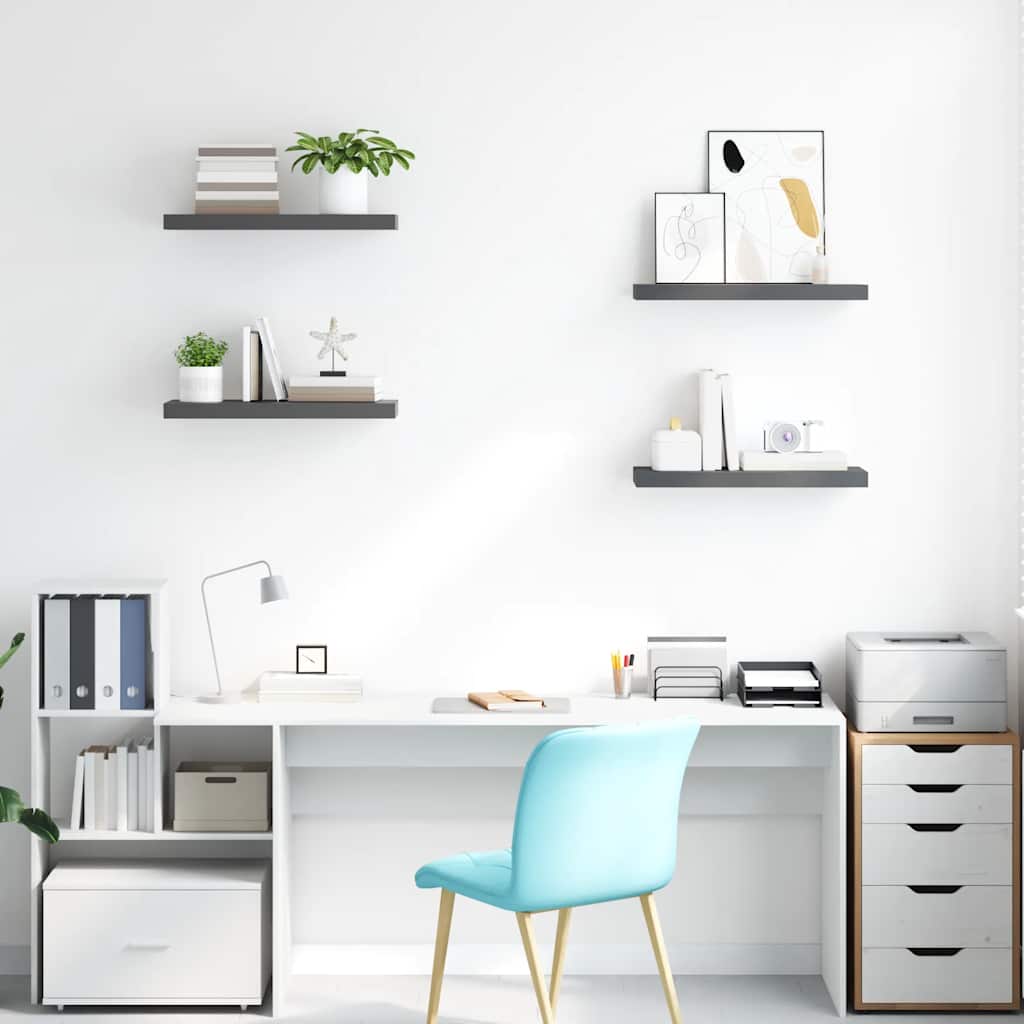 Floating Wall Shelves 4 pcs High Gloss Grey 60x23.5x3.8 cm MDF