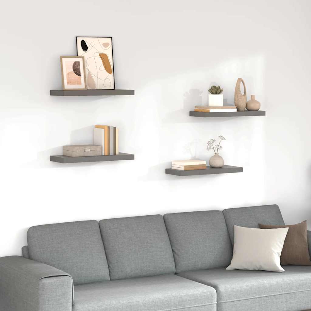 Floating Wall Shelves 4 pcs High Gloss Grey 60x23.5x3.8 cm MDF