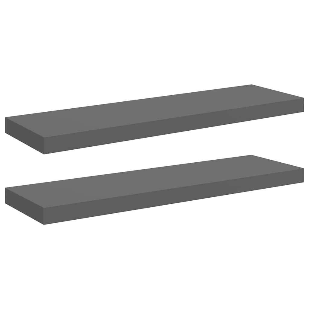 Floating Wall Shelves 2 pcs High Gloss Grey 80x23.5x3.8 cm MDF
