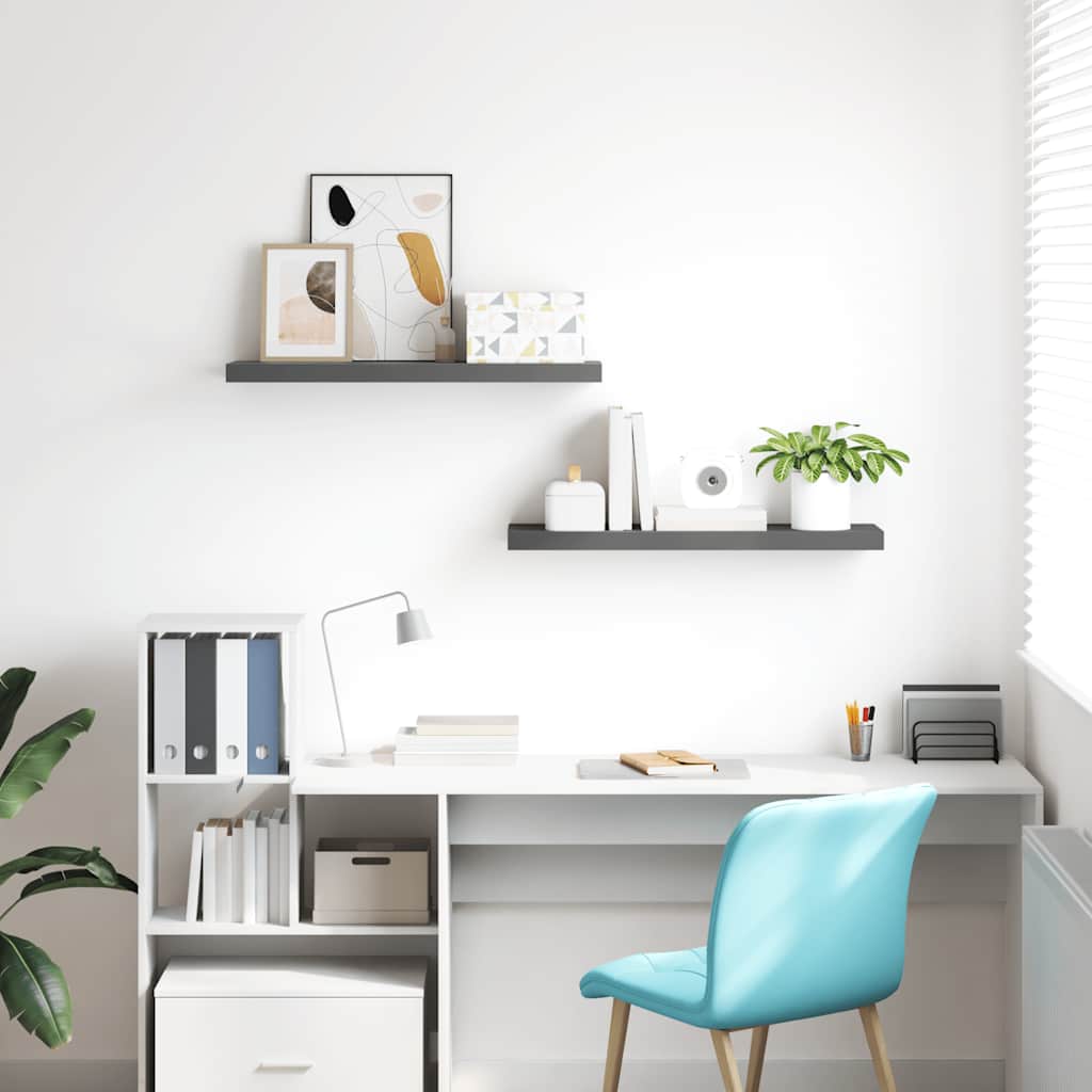 Floating Wall Shelves 2 pcs High Gloss Grey 80x23.5x3.8 cm MDF