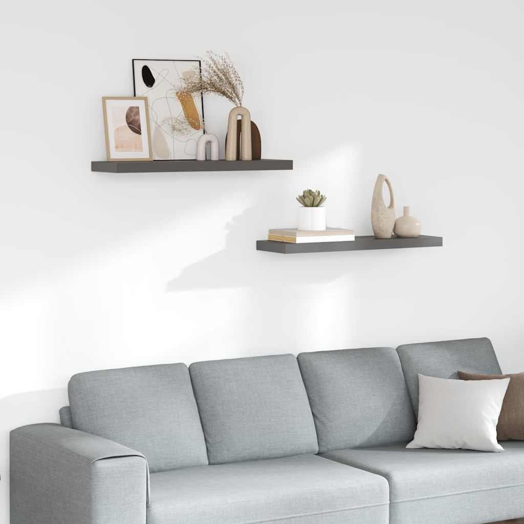 Floating Wall Shelves 2 pcs High Gloss Grey 80x23.5x3.8 cm MDF