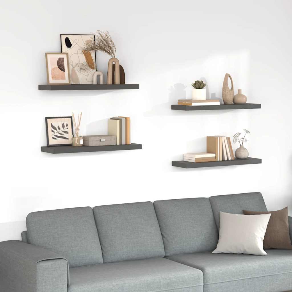 Floating Wall Shelves 4 pcs High Gloss Grey 80x23.5x3.8 cm MDF