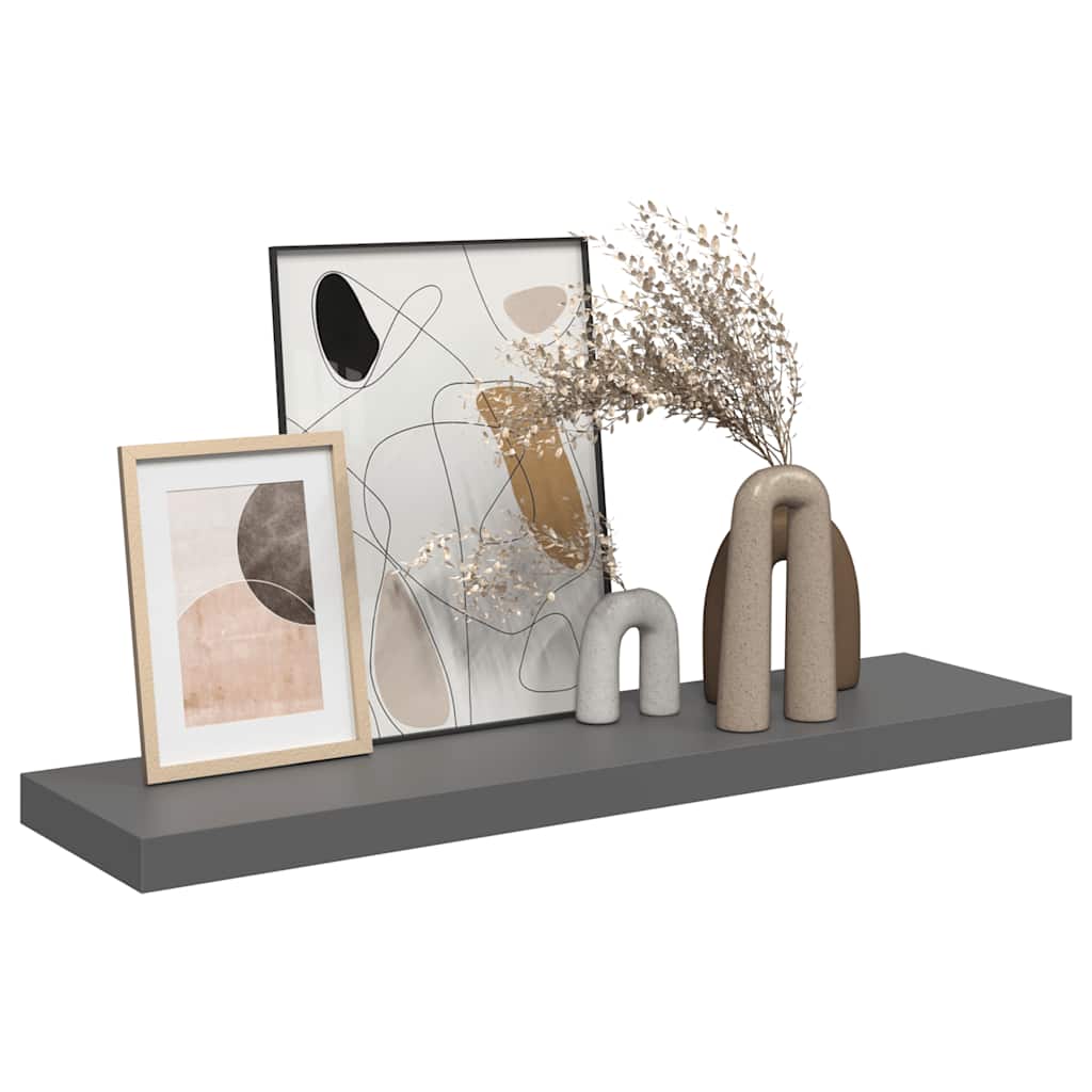 Floating Wall Shelf High Gloss Grey 90x23.5x3.8 cm MDF