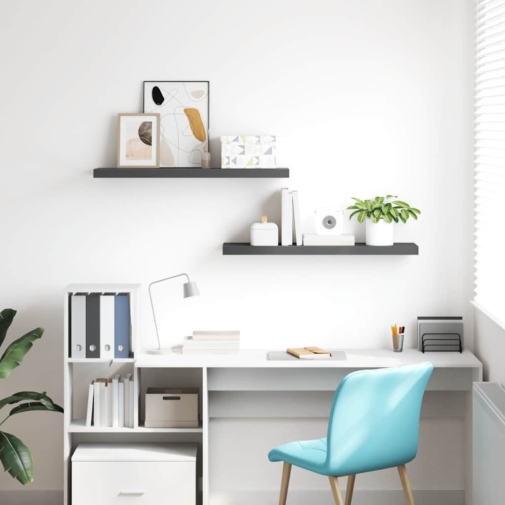 Floating Wall Shelves 2 pcs High Gloss Grey 90x23.5x3.8 cm MDF