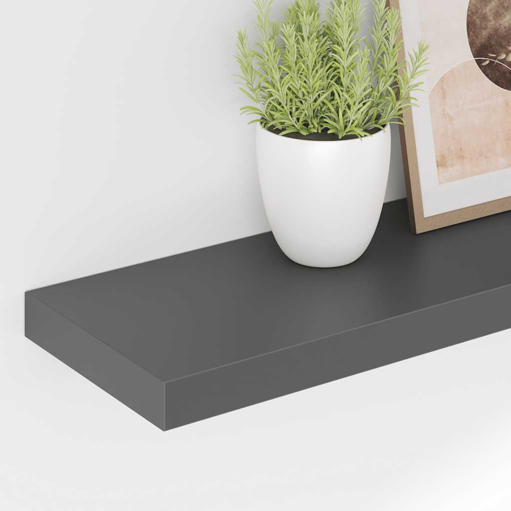Floating Wall Shelves 2 pcs High Gloss Grey 90x23.5x3.8 cm MDF