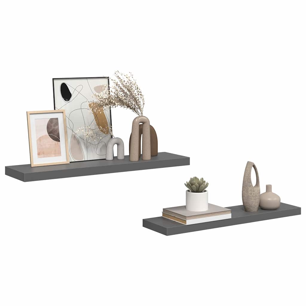 Floating Wall Shelves 2 pcs High Gloss Grey 90x23.5x3.8 cm MDF