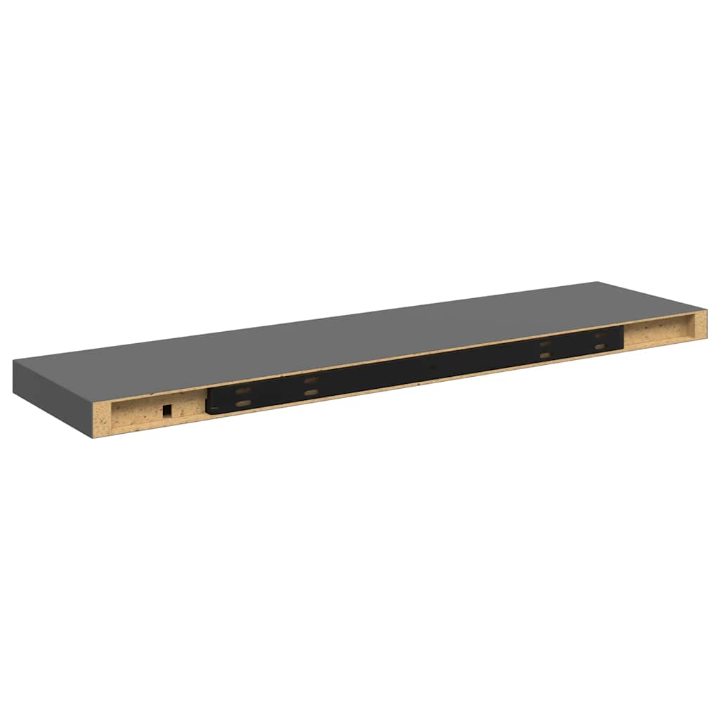 Floating Wall Shelves 2 pcs High Gloss Grey 90x23.5x3.8 cm MDF