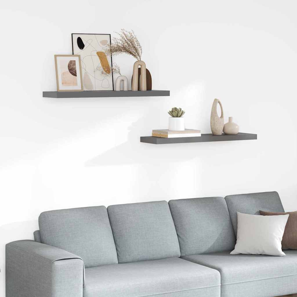 Floating Wall Shelves 2 pcs High Gloss Grey 90x23.5x3.8 cm MDF