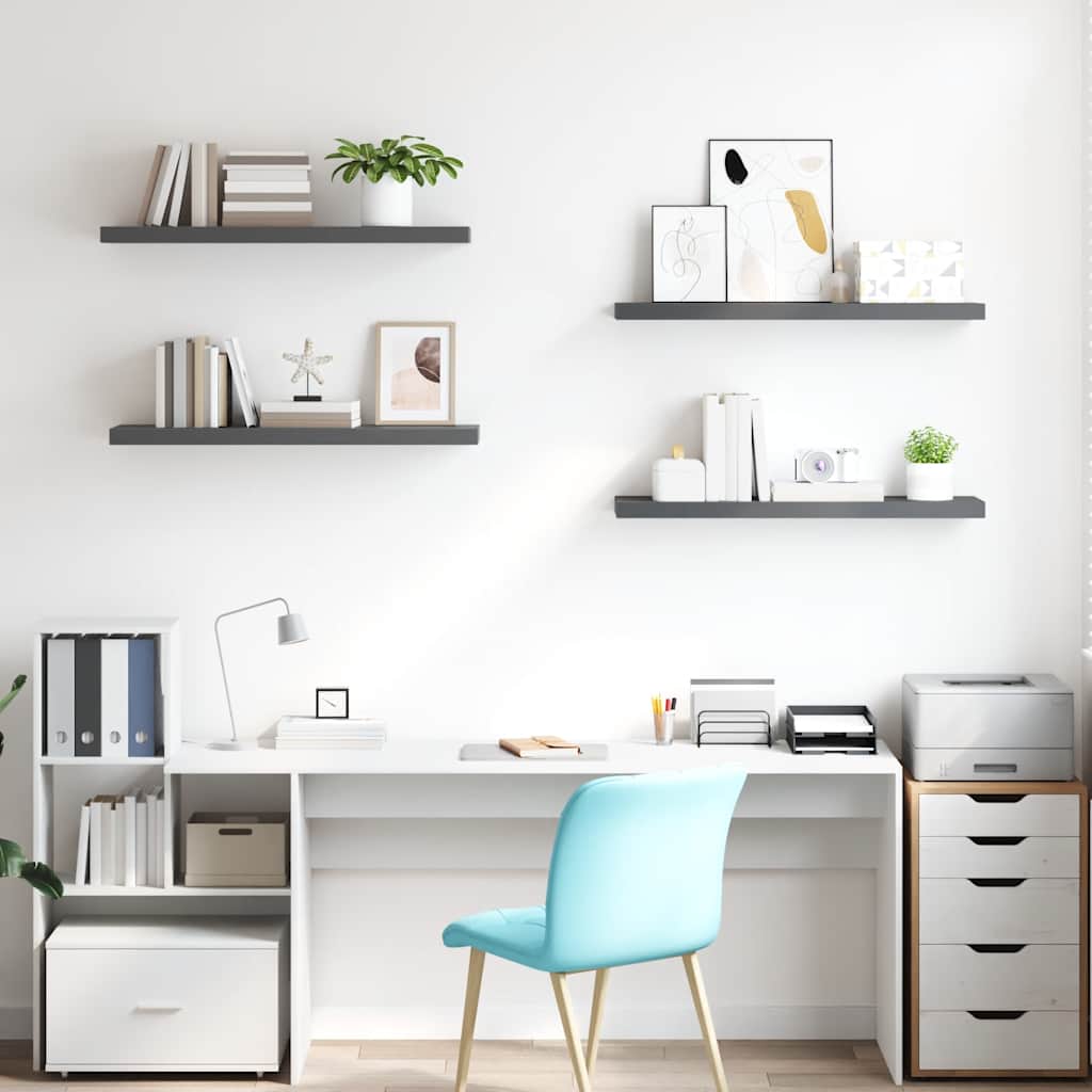 Floating Wall Shelves 4 pcs High Gloss Grey 90x23.5x3.8 cm MDF