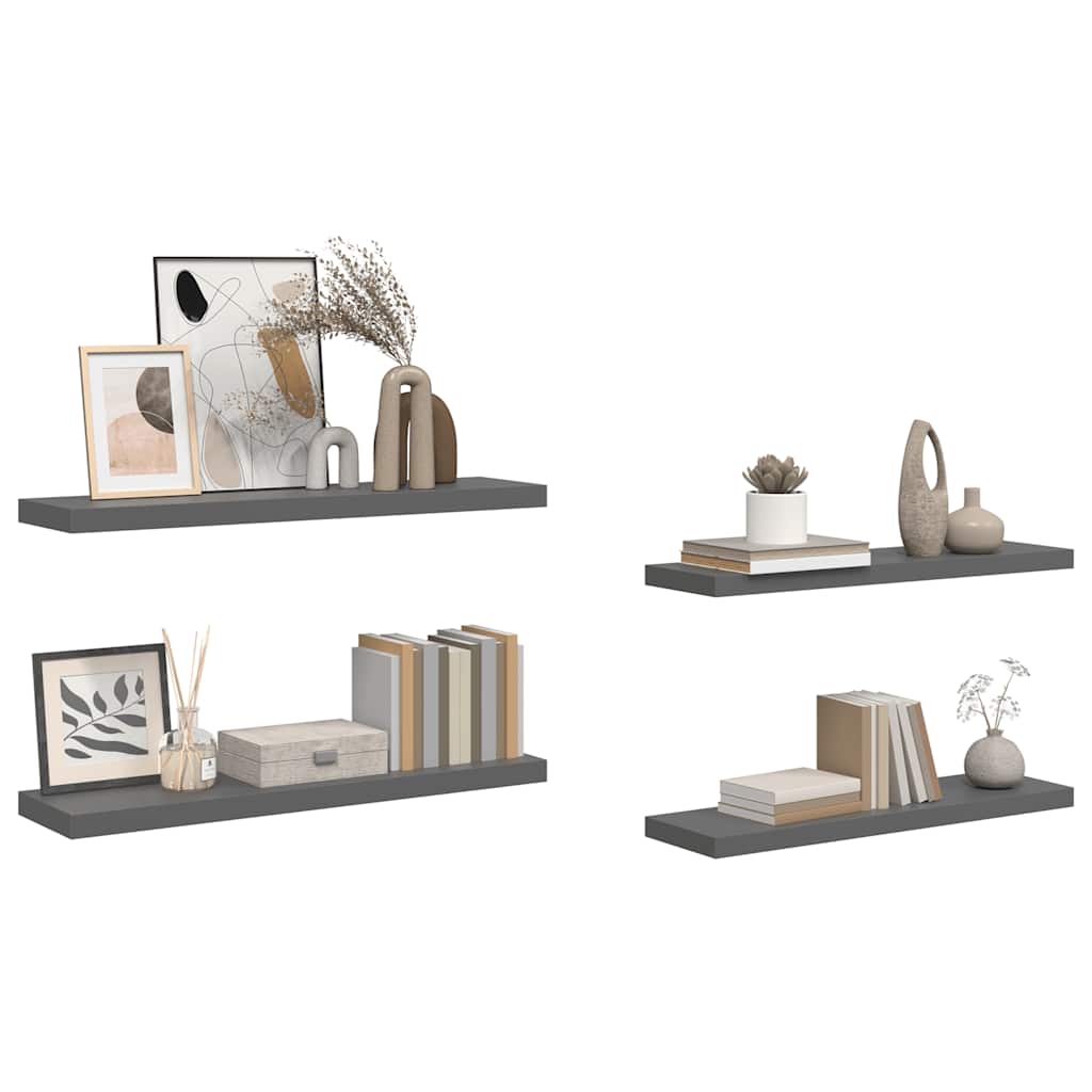Floating Wall Shelves 4 pcs High Gloss Grey 90x23.5x3.8 cm MDF