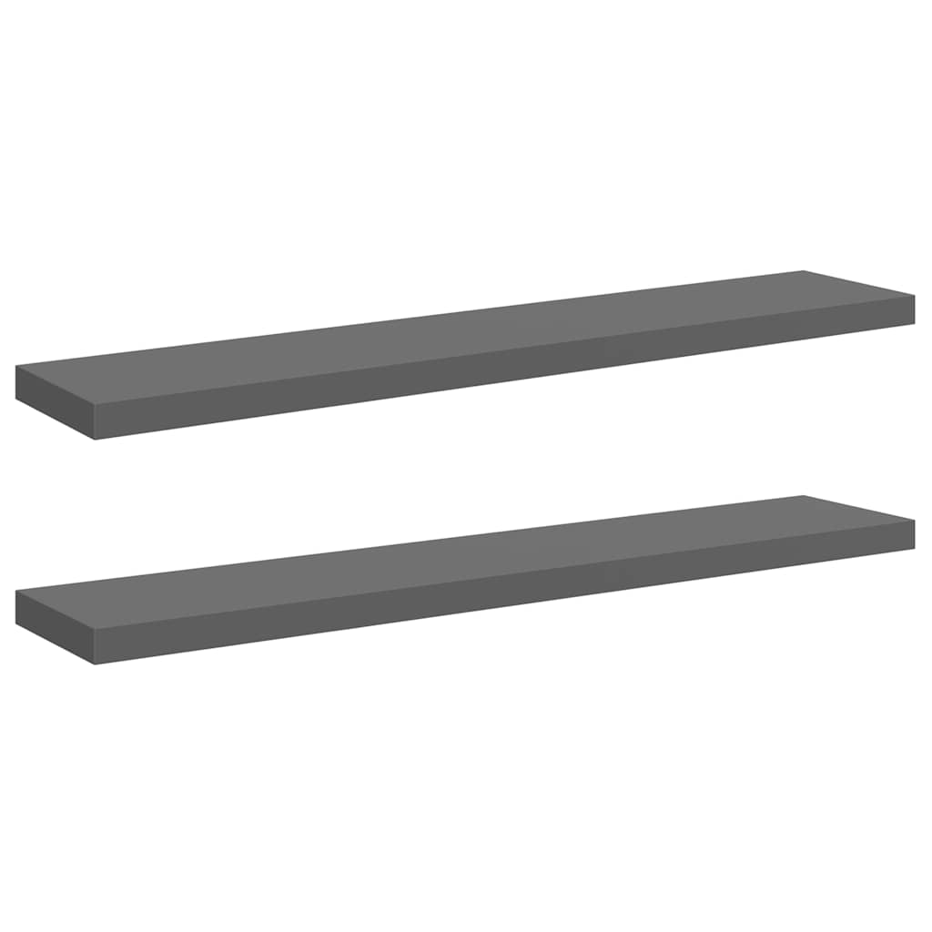 Floating Wall Shelves 2 pcs High Gloss Grey 120x23.5x3.8 cm MDF