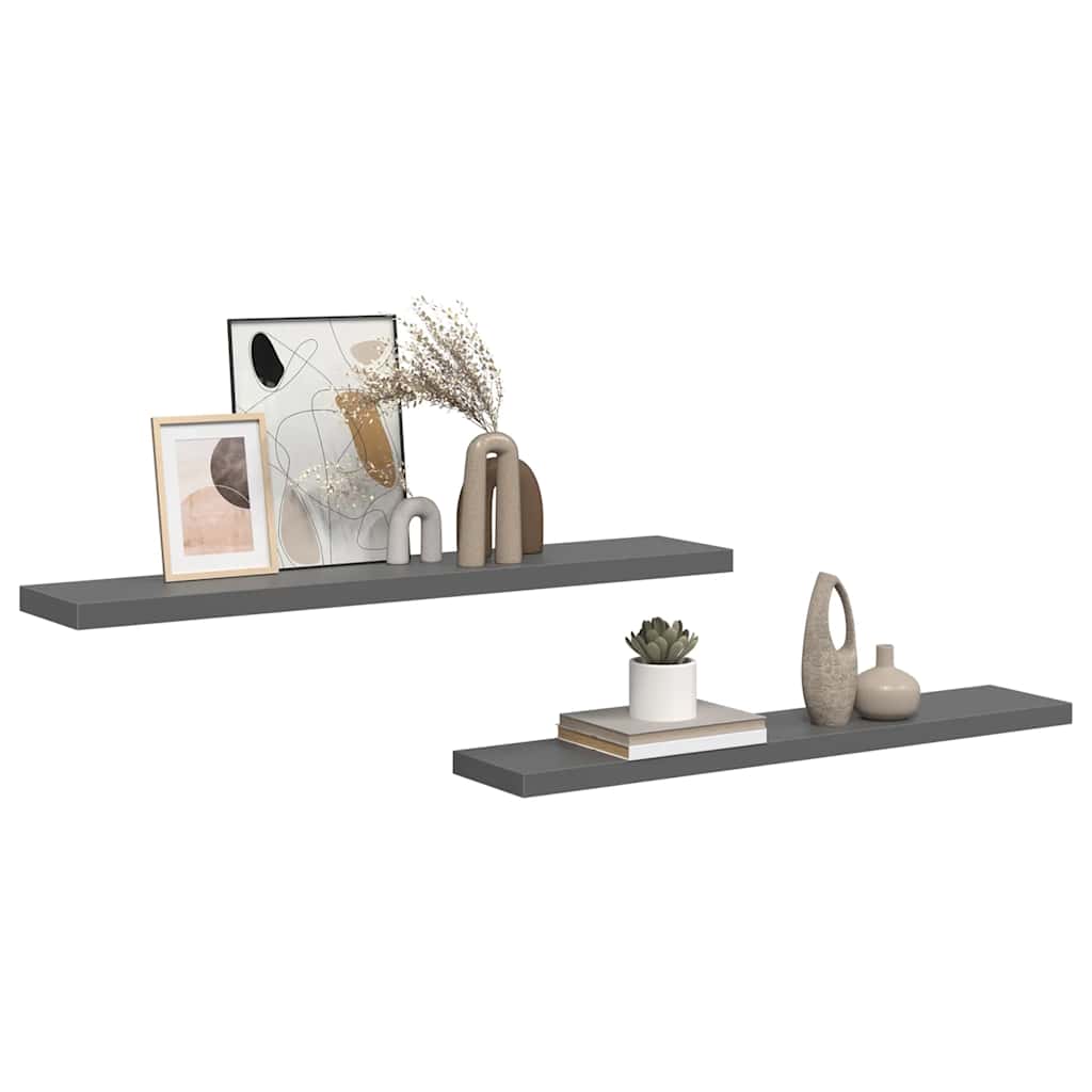 Floating Wall Shelves 2 pcs High Gloss Grey 120x23.5x3.8 cm MDF