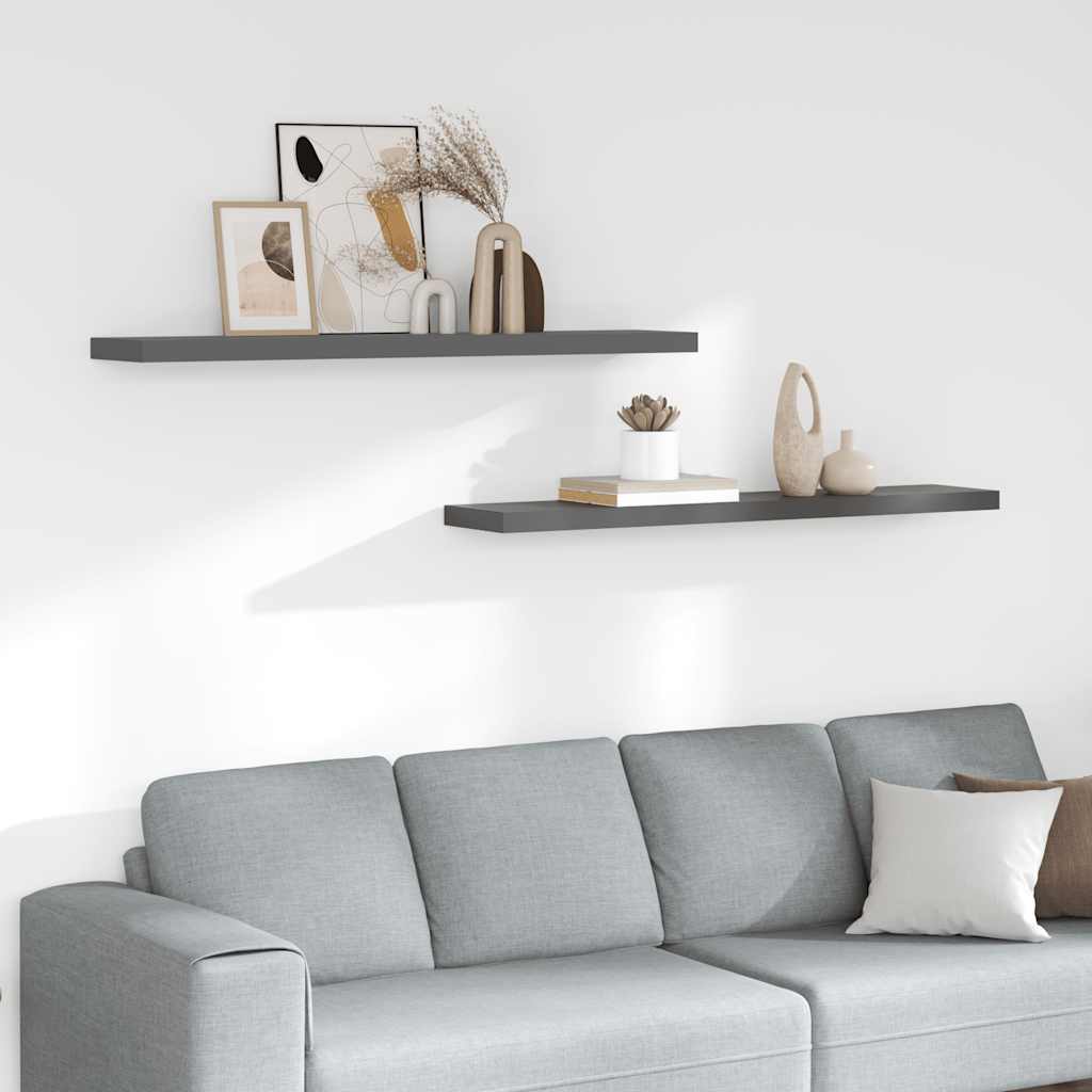 Floating Wall Shelves 2 pcs High Gloss Grey 120x23.5x3.8 cm MDF