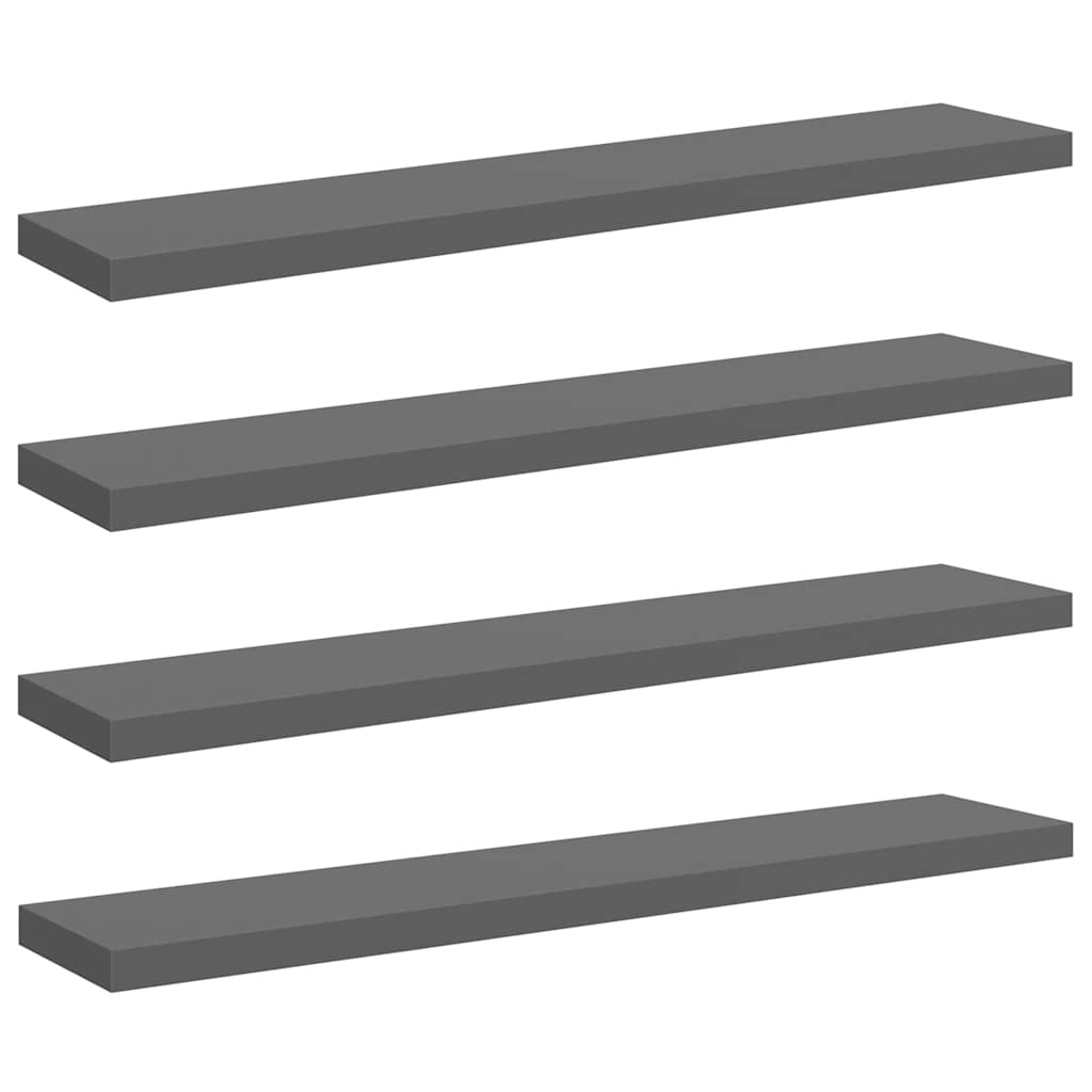 Floating Wall Shelves 4 pcs High Gloss Grey 120x23.5x3.8 cm MDF