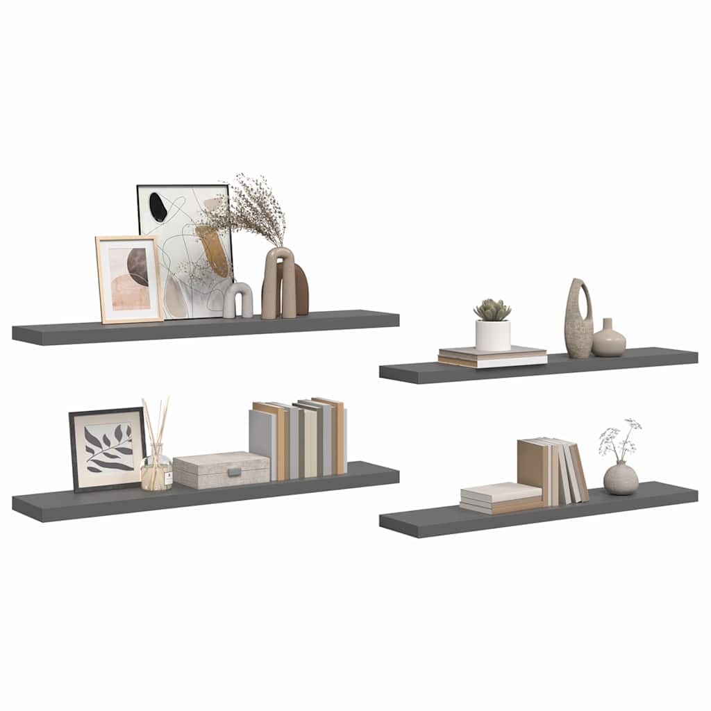 Floating Wall Shelves 4 pcs High Gloss Grey 120x23.5x3.8 cm MDF
