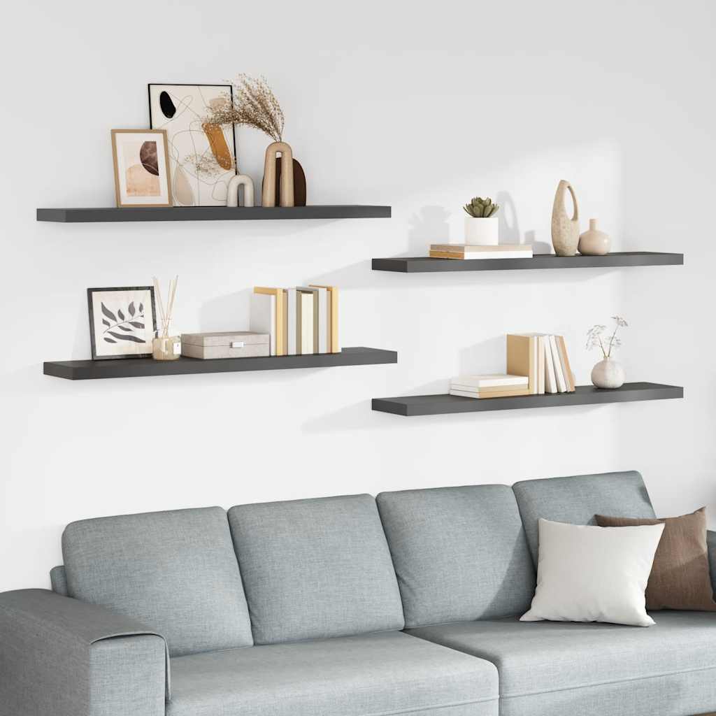 Floating Wall Shelves 4 pcs High Gloss Grey 120x23.5x3.8 cm MDF