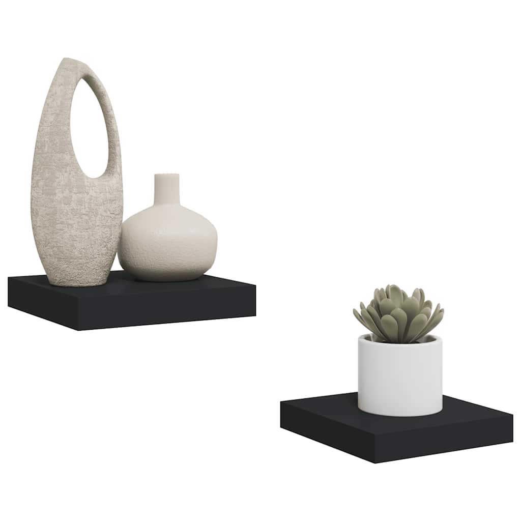 Floating Wall Shelves 2 pcs Black 23x23.5x3.8 cm MDF