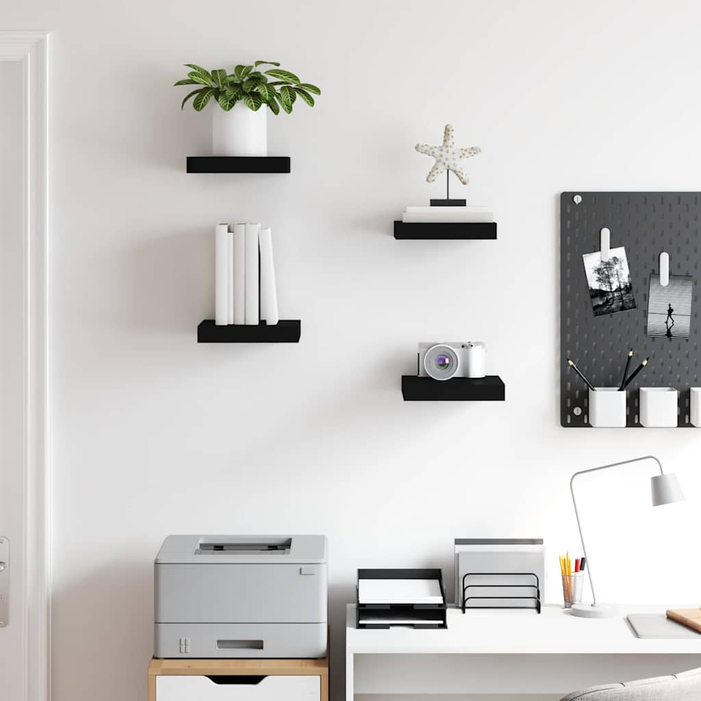 Floating Wall Shelves 4 pcs Black 23x23.5x3.8 cm MDF