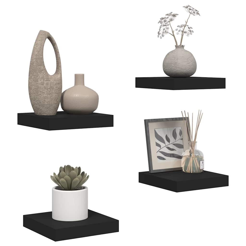 Floating Wall Shelves 4 pcs Black 23x23.5x3.8 cm MDF
