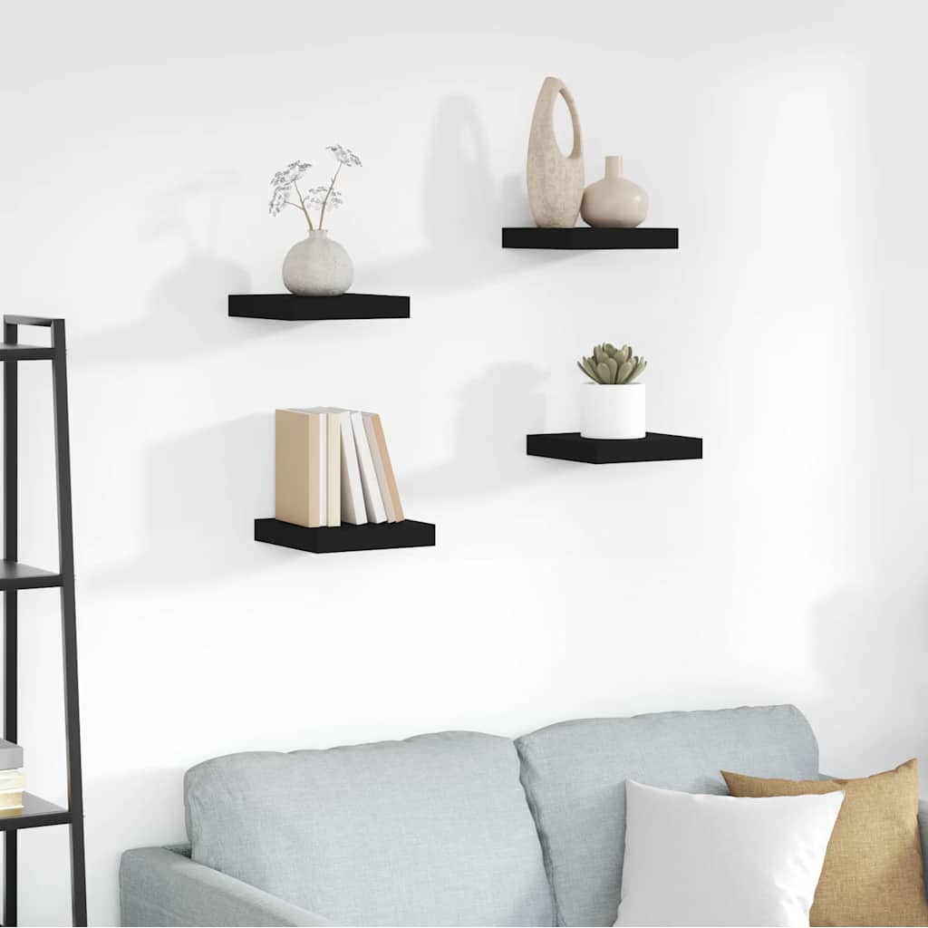 Floating Wall Shelves 4 pcs Black 23x23.5x3.8 cm MDF