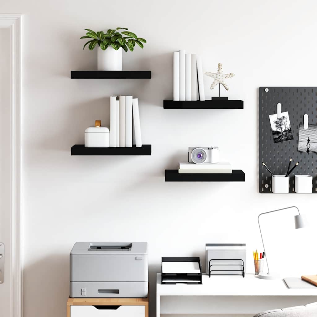 Floating Wall Shelves 4 pcs Black 40x23x3.8 cm MDF