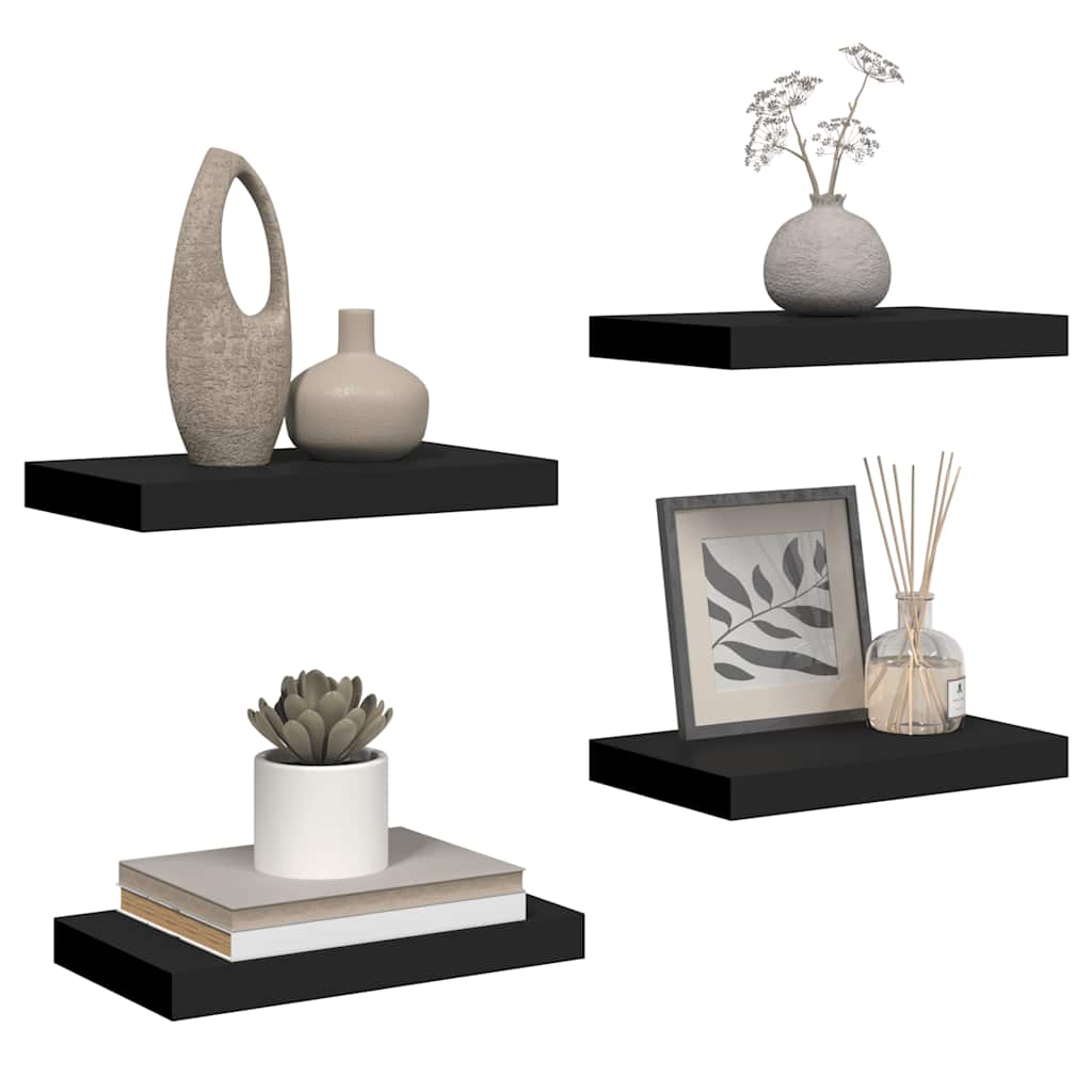 Floating Wall Shelves 4 pcs Black 40x23x3.8 cm MDF